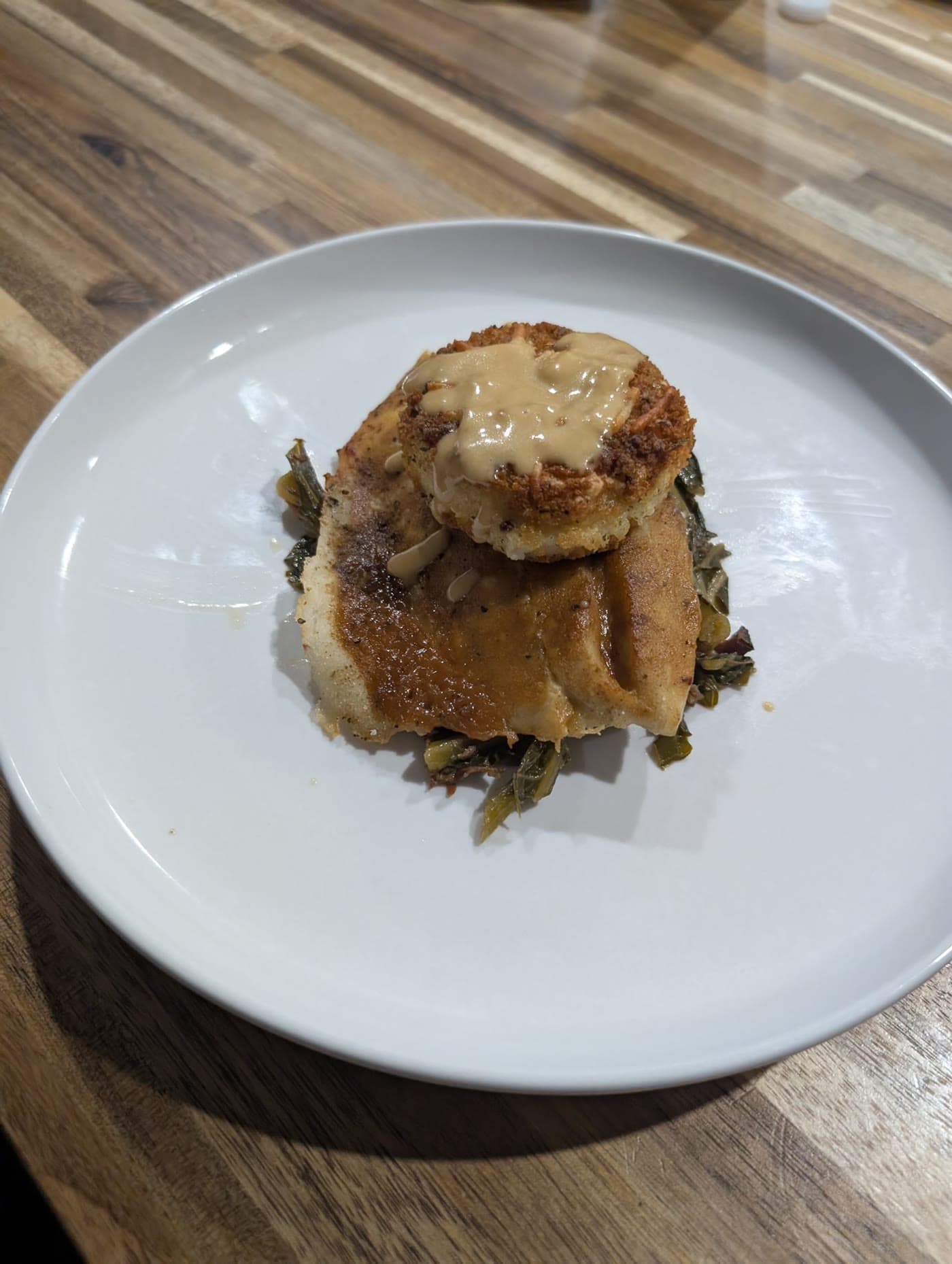 Smothered Fried Chicken over Collard Greens thumbnail 2