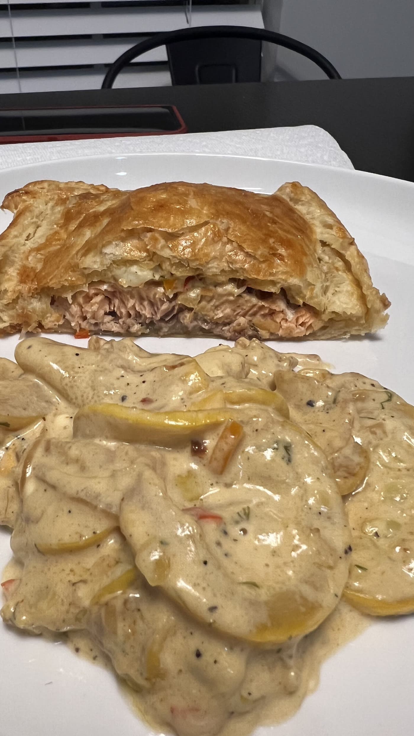 Stuffed Beef Pastry with Scalloped Potatoes